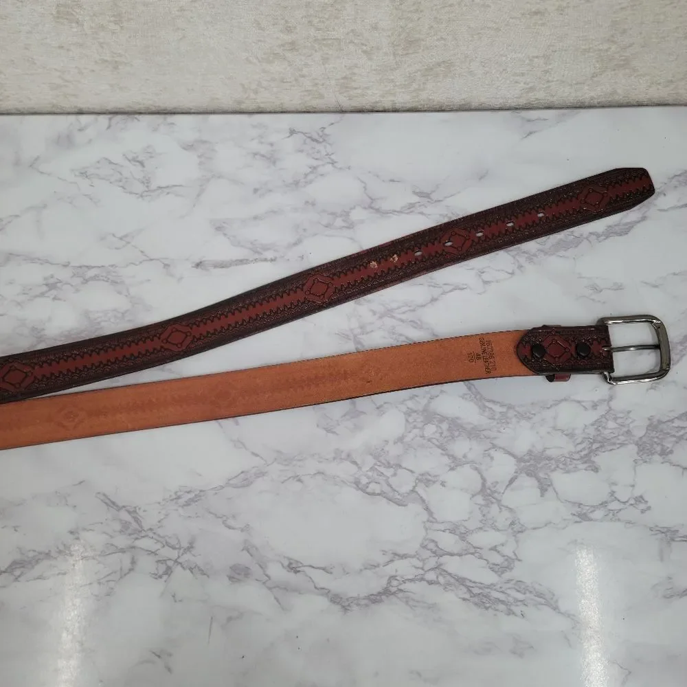 Red Brown Embossed Leather Belt